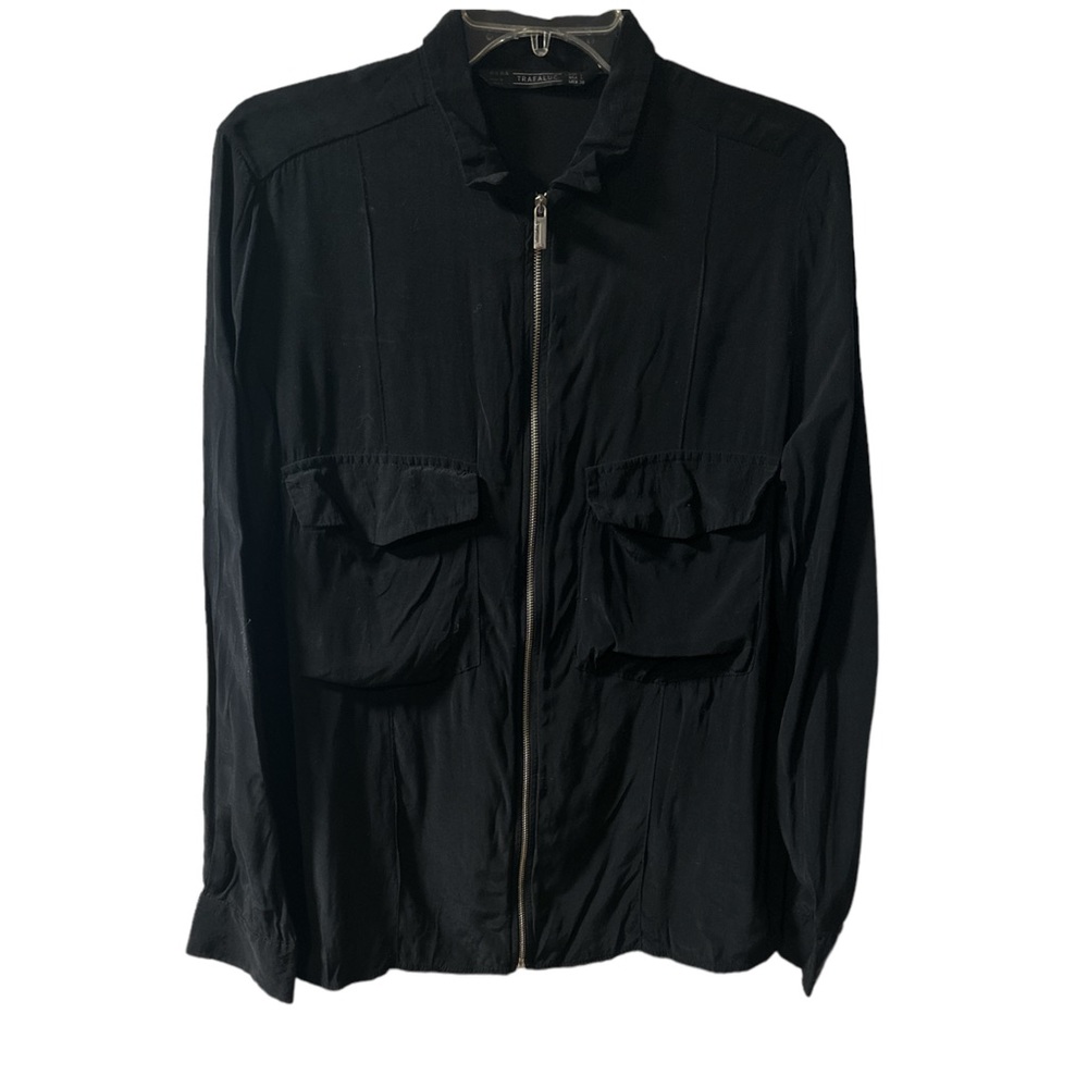 Zara Trafaluc Zip Up Black Jacket Sz L EUC